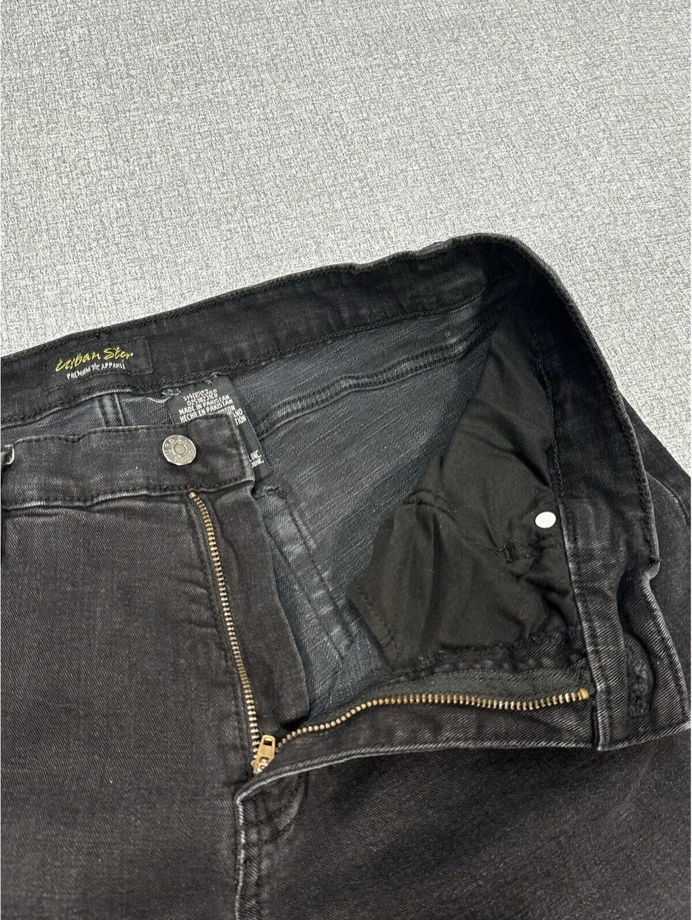 Urban Star Premium Black Jeans Men’s 34X28.5 Straight Slim Fit Stretch Denim